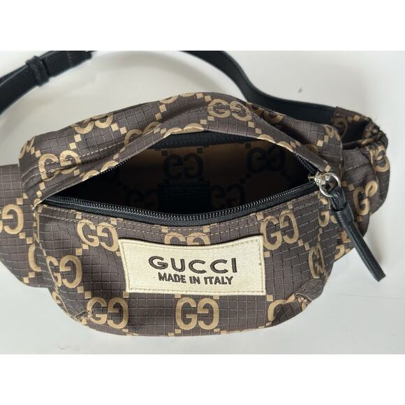 Gucci Maxi GG Logo BrownNylon Belt Bag 767934 Italy New - Picture 11 of 14